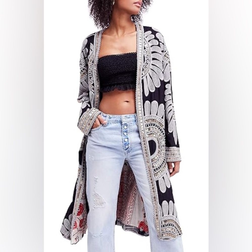 Free People - "Lisbon Duster" Embroidered Sequin Kimono